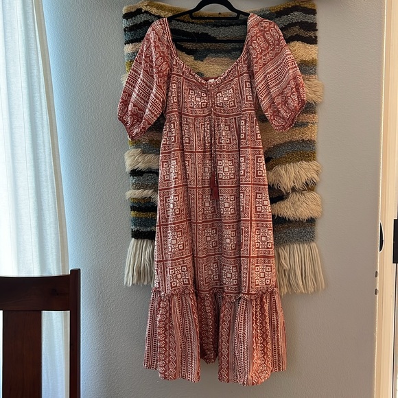 CLEOBELLA Joely Midi Dress Organic Cotton Southwestern Boho Print Rust Copper M - Picture 5 of 13